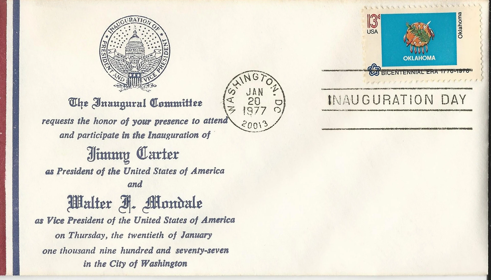 Inauguration Jimmy Carter & Walter Mondale Postmark #1:&hellip;